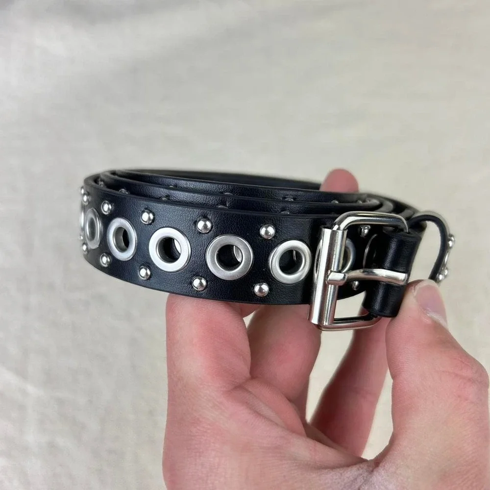 Vintage Y2K black and silver studded punk cyber grunge belt